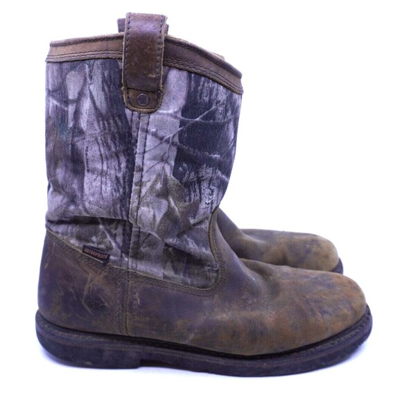 CE Schmidt Camo Boot Mens 11M Weatherproof Logger Weathered Leather Pull On Work